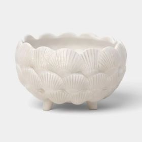 8-Inch Ceramic Clam Shell Planter – Ivory Outdoor Flower Pot For Patio & Garden