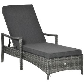 Wicker Chaise Lounge, 4 Position Adjustable Backrest and Cushions Outdoor Lounge Chair PE Rattan Sun Lounger for Poolside, Balcony or Garden, Da (Option: Dark Grey-1070x360x640 mm)