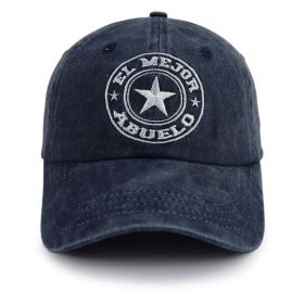 El Mejor Abuelo Washed Navy Baseball Cap, Embroidered Star Vintage Hat (Option: Blue)