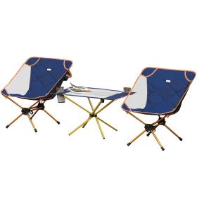 Camping Table and 2 Chairs Set Lightweight Folding Set w/ Cup Holder & Carry Bag (Option: Navy Blue-220x140x810 mm)