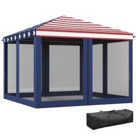 10' x 10' Outdoor Pop-Up Canopy with Sidewalls, Mesh Walls, Instant Setup for Party, Events, Patio, Lawn, American Flag (Option: Blue, Red-1215x205x230 mm)