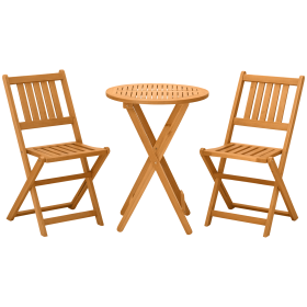 3-Piece Acacia Wood Bistro Set, Folding Patio Furniture with 2 Folding Chairs and Round Coffee Table, Teak, Slatted Finish, for Backyard, Balcon (Option: Teak-1040x620x200 mm)