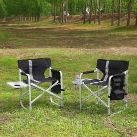 Padded Foldable Lightweight Oversized Outdoor Chair With Side Table And Storage Bag (Option: Blackgrey2)