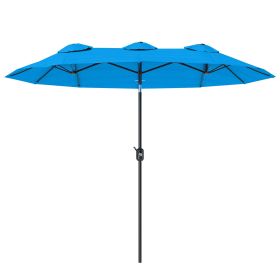Double-sided Patio Umbrella, 9.5' Outdoor Umbrella with Push Button Tilt and Crank, 3 Air Vents and 12 Ribs, Cyan Blue (Option: Blue-1180x390x140 mm)