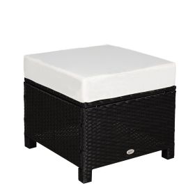 20" Patio Wicker Ottoman, Multipurpose Outdoor PE Rattan Footrest, Additional Seating, Side Table with Soft Cushion, Black, Cream White (Option: Black-520x230x520 mm)
