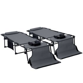 2 Piece Folding Chaise Lounge Pool Chairs with 5-level Reclining Back, Reading Hole, Side Pocket, Gray (Option: Gray-770x280x700 mm)