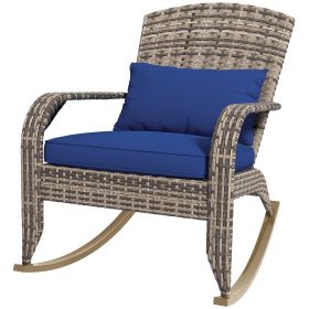 Adirondack Chair, Outdoor Wicker Rocking Chair with High Back, Seat Cushion, and Pillow for Porch, Balcony, Dark Blue (Option: Dark Blue-920x590x220 mm)