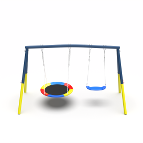 Swing Set For Backyard, 330lbs Swing Set With Heavy-Duty A-Frame Metal Outdoor Swing Stand, 1 Saucer Swing Seat & 1 Belt Swings Seat (Option: Blue)