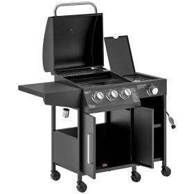 3 Burner Propane Gas Grill with Side Burner Barbecue Grill with Shelves, 9.5 KW Output, 310 Sq. in. Cooking Area (Option: Black-730x615x590 mm)