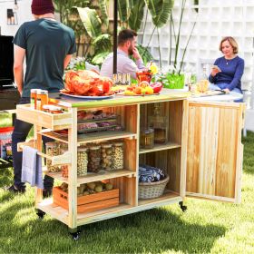 Outdoor Grill Cart with Stainless Top (Option: Natural Wood-980x550x230 mm)