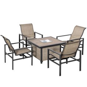 5 Piece Garden Patio Dining Set, Dinner Table with Built-in Ice Bucket Insert, 4 Rocking Chairs, Beige (Option: Beige-640x635x425 mm)