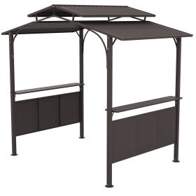 8'x5' BBQ Grill Gazebo, Outdoor Double Tiered Interlaced Polycarbonate Roof with Steel Frame, 2 Side Shelves, Brown (Option: Brown-2070x340x150 mm)