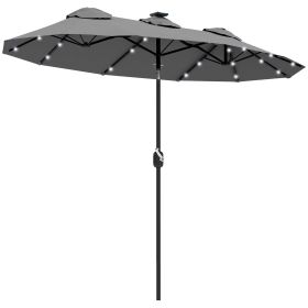 Double-sided Patio Umbrella, 9.7' Outdoor Umbrella with Tilt and Crank, LED Solar Light and 12 Ribs, Gray (Option: Gray-1220x420x150 mm)