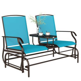 2 Seater Glider for Outside Outdoor Glider Seat with Breathable Mesh Fabric Armrests for Backyard Garden Porch Blue (Option: Blue-1420x680x195 mm)