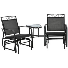 Outdoor Glider Chairs with Coffee Table, Patio 2-Seat Rocking Chair Swing with Breathable Sling for Backyard, Black (Option: Black-810x660x340 mm)