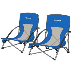 Set of 2 Folding Beach Chairs with Mesh Back, Carry Bag and Cup Holder for Outdoor Camping Lawn Sports Picnic Dark Blue (Option: Dark Blue-780x320x160 mm)