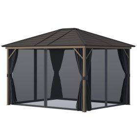 10' x 12' Hardtop Gazebo with Curtains and Netting, Gazebo Canopy with Aluminum Frame and Hooks, Dark Gray (Option: Dark Gray-2180x400x275 mm)
