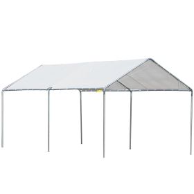 9.6' x 19.5' Carport Heavy Duty Galvanized Car Canopy w/ Included Anchor Kit, 3 Reinforced Steel Cables, White (Option: White-1870x340x220 mm)