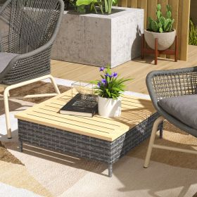 Outdoor Side Table with PE Patio End Table with Natural Fir Tabletop and Legs (Option: Gray-780x145x380 mm)