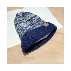 Warm Knitted Hat Japanese Style All-matching Fleece-lined Earflaps (Option: Navy Blue Mixed Color-Average Size)