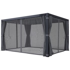10' x 13' Outdoor Retractable Pergola w/ Sun Shade Louvered Top, Pergola w/ Canopy, Curtains, Netting, Dark Gray (Option: Dark Gray-1470x435x380 mm)