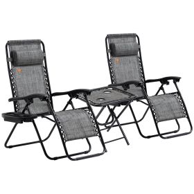 Zero Gravity Chair Set with Side Table, Folding Reclining Chair with Cupholders & Pillows, Adjustable Lounge Chairs for Pool, Backyard, Lawn, Be (Option: Grey-890x230x660 mm)