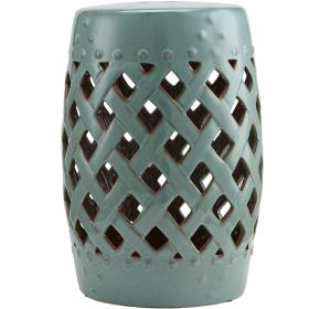 13" x 18" Ceramic Garden Stool with Woven Lattice Design & Glazed Strong Materials Decorative End Table, Antique Blue (Option: Blue-402x402x557 mm)