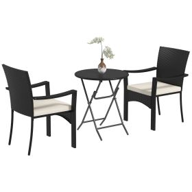 Outdoor Patio Wicker Bistro Furniture Set with Cushions, for Porch, Backyard, Garden, White (Option: White-1000x685x300 mm)
