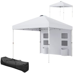 10' x 10' Pop Up Canopy Tent w/ Sidewall, UPF50+ Height Adjustable Instant Sun Shelter w/ Storage Pockets, White (Option: White-1190x225x225 mm)
