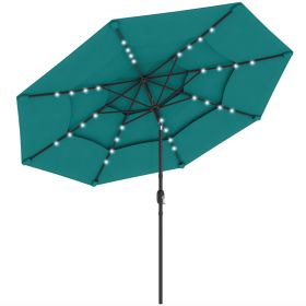 9.7 ft Outdoor Patio Umbrella with Solar LED Lights, 3 Tier Outdoor Table Umbrella with Tilt, Crank, Teal (Option: Teal-1190x200x200 mm)