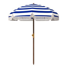 6.2' Beach Umbrella for Travel, Vent, Ruffles, Carry Bag, Portable Outdoor Umbrella for Garden, Blue Stripe (Option: Blue-1260x120x110 mm)