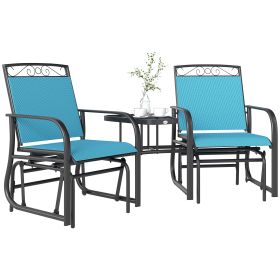 Outdoor Glider Chairs with Coffee Table, Patio 2-Seat Rocking Chair Swing with Breathable Sling for Backyard, Blue (Option: Blue-810x660x340 mm)