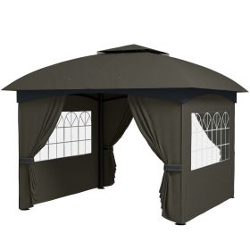 11' x 11' Outdoor Gazebo, Double Roof Patio Gazebo with Curtains, Church Windows, Galvanized Steel Frame, Dark Gray (Option: Dark Gray-1540x540x190 mm)