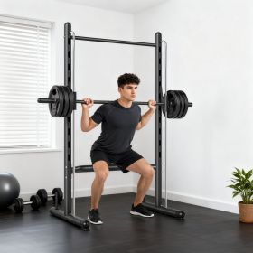 Squat Rack with Pull Up Bar and Barbell Bar Adjustable Bench Press Multi-Function Weight Lifting Half Rack (Option: Black, Silver-2160x285x100 mm)