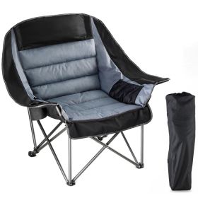 Camp Chair - A 450-pound Durable Folding Chair Equipped With A Cup Holder And Side Pockets (Option: Black grey)
