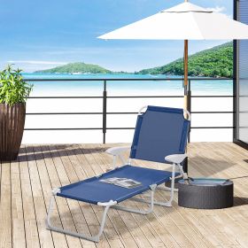 Folding Lounge Chair Outdoor 5-Level Reclining Chaise Lounge Chair Outdoor Camping Tanning Chair with Frame (Option: Blue-735x180x660 mm)