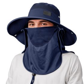 Sukeen Fishing Hat For Men Women, Wide Brim Outdoor Sun Protection With Detachable Neck Flap And Face Mask (Color: Navy blue)