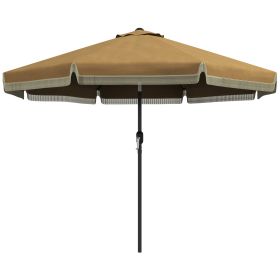 9' Patio Umbrella with Tilt, Ruffled Outdoor Umbrella, Tan (Option: Tan-1470x150x150 mm)