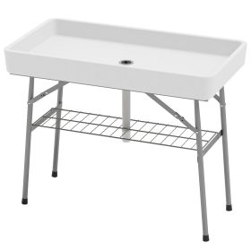 3.4ft Folding Ice Cooler Table with Drain, Fill and Chill Table Outdoor Table Cooler with Storage Shelf, Drink Cooler for Parties Picnic BBQ Cam (Option: White-1080x605x140 mm)