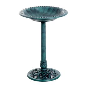 28'' Bird Bath Outdoor Resin Decor with Fleur De Lis Pattern, Time-Worn Finish (Option: Green-540x120x560 mm)