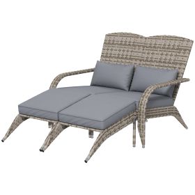 Wicker Adirondack Chair for 2 with Cushions & Footrests, PE Rattan Double Chaise Lounge Chair, Fire Pit Chair for Porch with Wide Armrests, High (Option: Gray-860x260x570 mm)