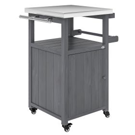 Outdoor Grill Cart with Stainless Steel Top, Solid Wood Outdoor Kitchen Island with Wheels, Integrated Hole, Dark Gray (Option: Dark Gray-930x170x570 mm)