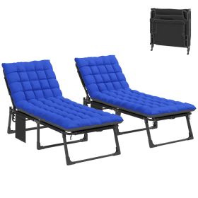 Folding Chaise Lounge Chair Outdoor Tanning Chair Set of 2 with 5-Position Backrest, Cushions, Side Pocket, Gray/Blue (Option: Dark Gray and Blue-790x390x700 mm)