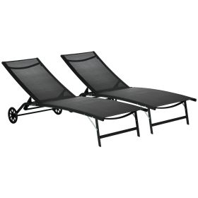 Chaise Lounge Outdoor, 2 Piece Lounge Chair with Wheels, Tanning Chair with 5 Adjustable Positions for Patio, Beach, Yard, Pool, Black (Option: Black-1200x230x660 mm)