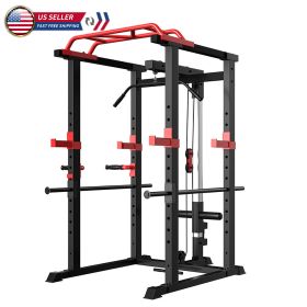 Multi-functional Power Cage Home Adjustable Pullup Squat Rack Capacity Comprehensive Fitness Barbell Rack (Color: Black)