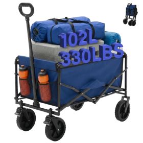 Foldable Trolley, With Wheels, Foldable, Large Capacity, 330 Pounds, Multi-functional Trolley, Heavy-duty Design, With Elastic Handles (Option: Blue7in)