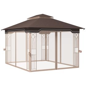 10' x 12' Patio Gazebo Outdoor Canopy Shelter with Double Tier Roof and Nettings for Garden Lawn Backyard Deck, Brown (Option: Brown-2020x380x240 mm)