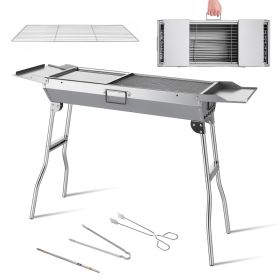 Portable Charcoal Grill With Folding Legs & Side Trays Stainless Steel Outdoor BBQ Grill With Large Cooking Grate Charcoal Mesh Grill Pan & Acces (Option: Grey)