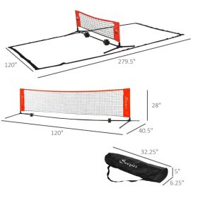 10ft Portable Soccer Tennis Pickleball Badminton Mini Tennis Net W Sideline For Training With Included Storage Bag, Red (Option: Black red)