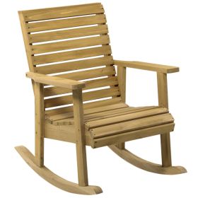 Wooden Outdoor Rocking Chair, Traditional Slatted Wood Rocker Chair with Armrests and High Backrest for Indoor & Outdoor, Light Brown (Option: Brown-900x660x220 mm)